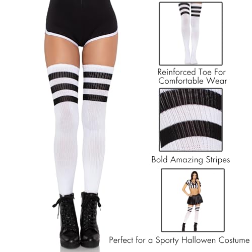 Leg Avenue womens Athletic Three Striped Knee High Socks costume hosiery, White/Black, One Size US - Image 4