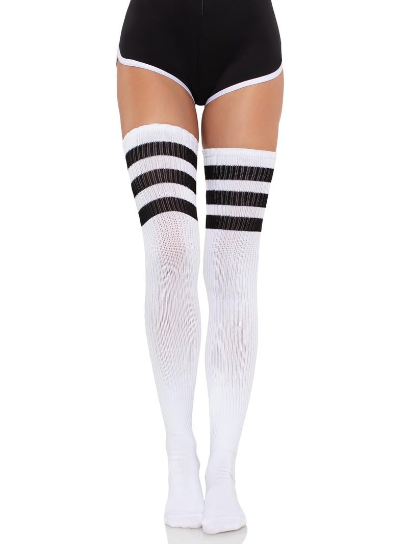Leg Avenue womens Athletic Three Striped Knee High Socks costume hosiery, White/Black, One Size US - Image 3