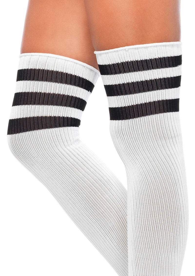 Leg Avenue womens Athletic Three Striped Knee High Socks costume hosiery, White/Black, One Size US - Image 2