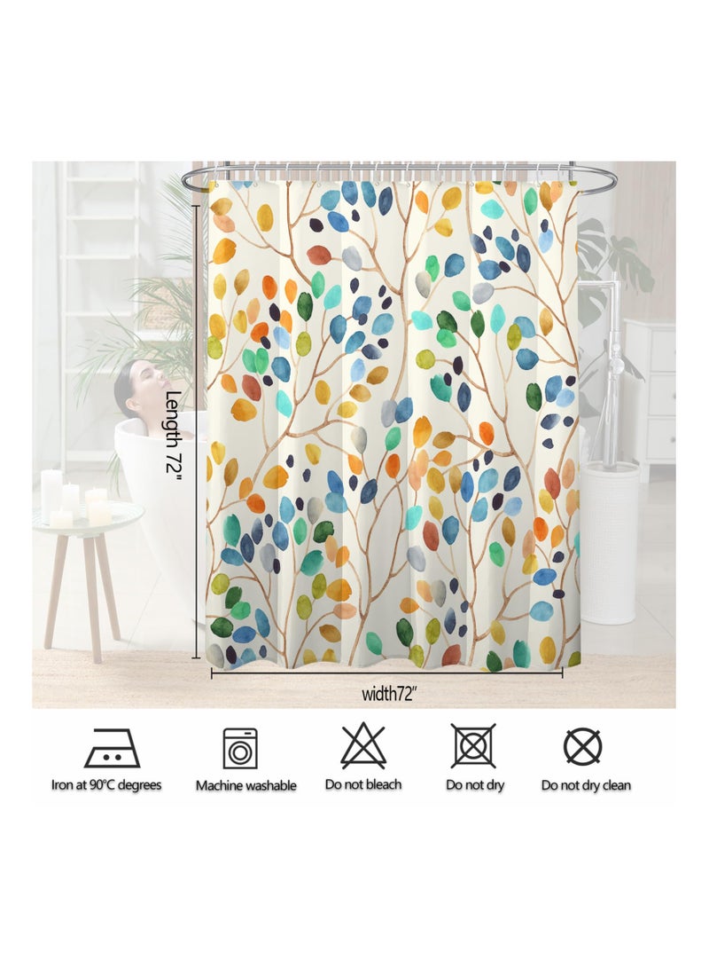 KASTWAVE Colorful Leaves Spots on Branches Shower Curtain Sets, Abstract Ivory Color Background Bathroom Curtains, Modern Minimalist Bath Curtain, Waterproof Fabric with 12 Hooks 72x72 Inches - Image 5