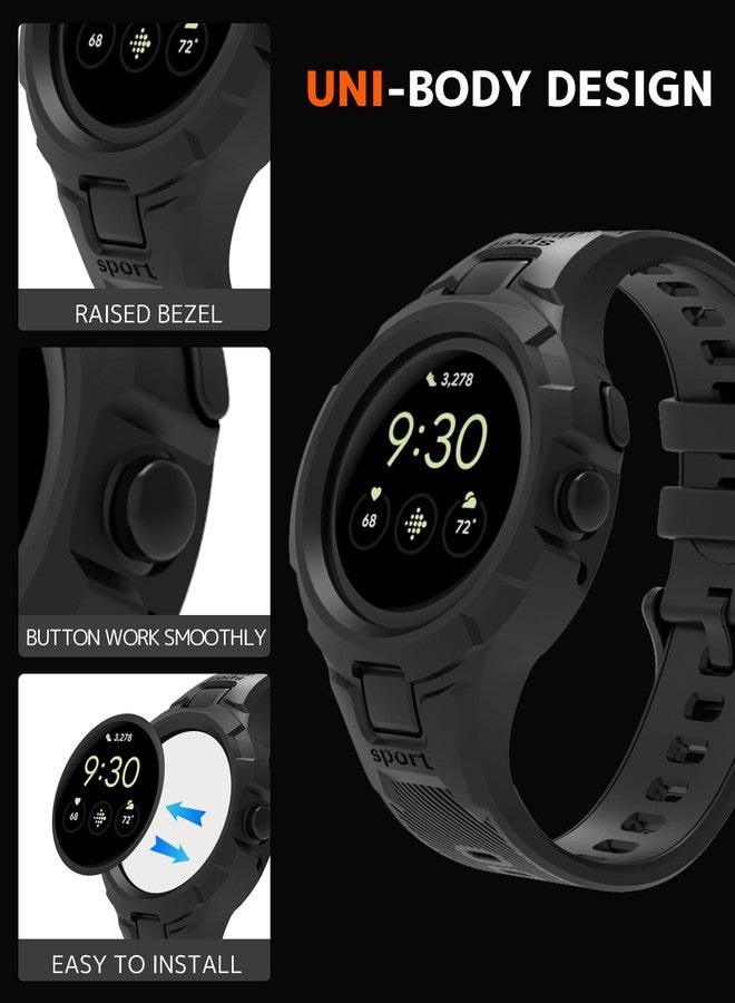NINKI Silicone Band Compatible for Google Pixel Watch 4 3 Bands 41mm with Bumper Case,Sport Waterproof Adjustable No Gap Wristband for Google Pixel watch 2 Strap with Cover Men - Black - Image 2