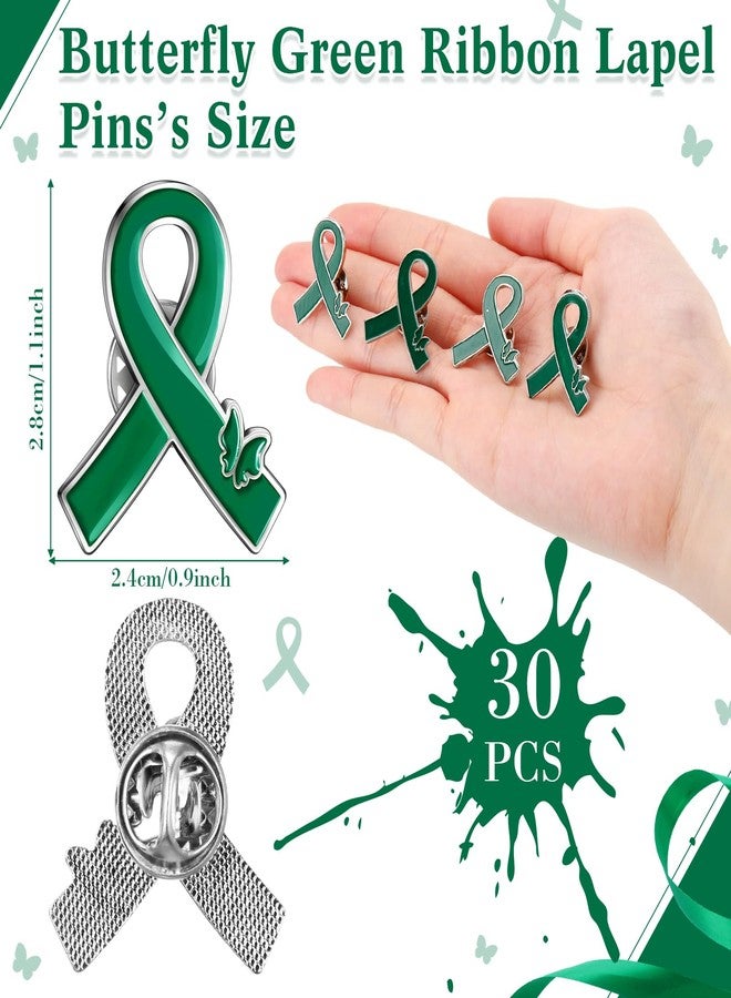 تونديامو مجموعة تونديمو من 30 دبوسًا أخضر اللون على شكل شريط، دبابيس للتوعية بالصحة النفسية، بروش الأمل، هدايا تذكارية للحملات والفعاليات - Image 2
