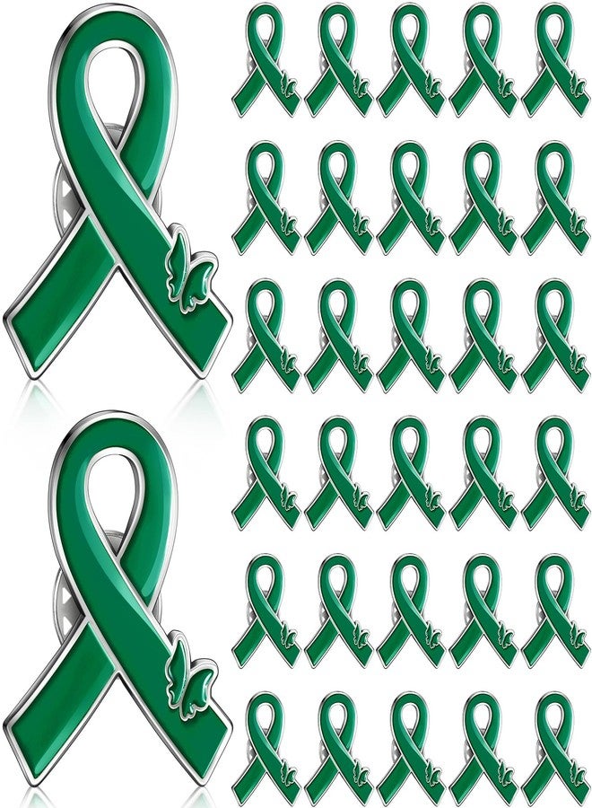 تونديامو مجموعة تونديمو من 30 دبوسًا أخضر اللون على شكل شريط، دبابيس للتوعية بالصحة النفسية، بروش الأمل، هدايا تذكارية للحملات والفعاليات - Image 1