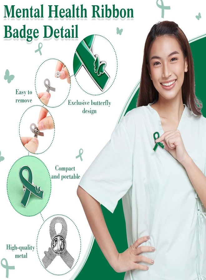 تونديامو مجموعة تونديمو من 30 دبوسًا أخضر اللون على شكل شريط، دبابيس للتوعية بالصحة النفسية، بروش الأمل، هدايا تذكارية للحملات والفعاليات - Image 3