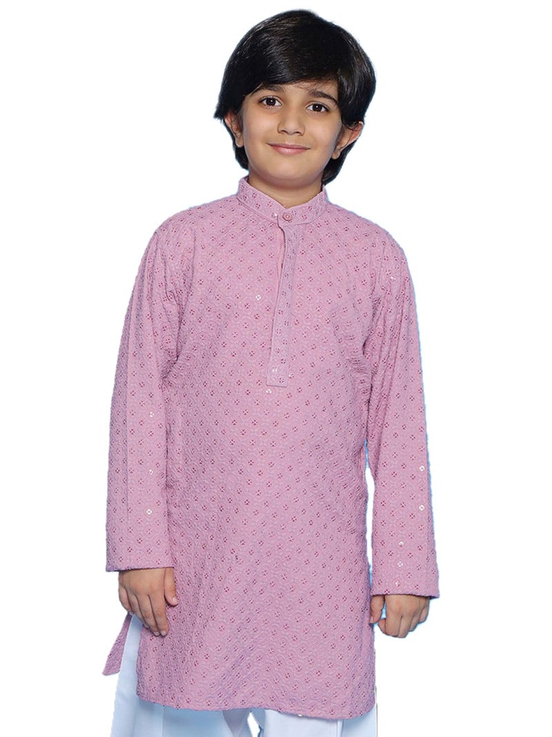 AJ DEZINES Kids Cotton Full Sleeve Sequined Lavender Kurta for Boys - Ethnic wear | Special Occasion & Party Outfit | Chikankari Kurta for boys - Regular Fit - Image 1