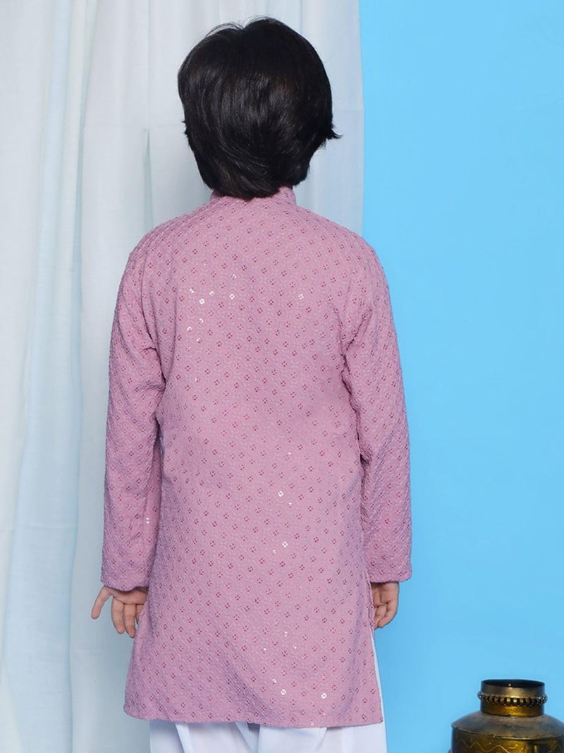 AJ DEZINES Kids Cotton Full Sleeve Sequined Lavender Kurta for Boys - Ethnic wear | Special Occasion & Party Outfit | Chikankari Kurta for boys - Regular Fit - Image 3
