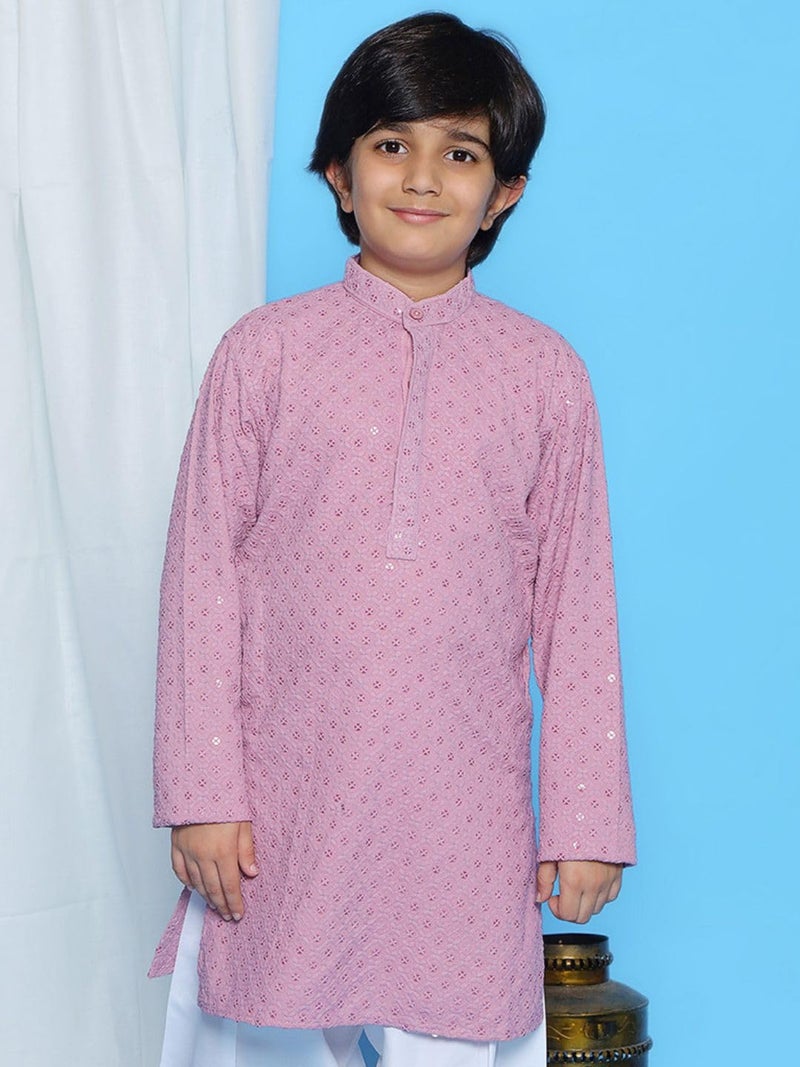 AJ DEZINES Kids Cotton Full Sleeve Sequined Lavender Kurta for Boys - Ethnic wear | Special Occasion & Party Outfit | Chikankari Kurta for boys - Regular Fit - Image 2
