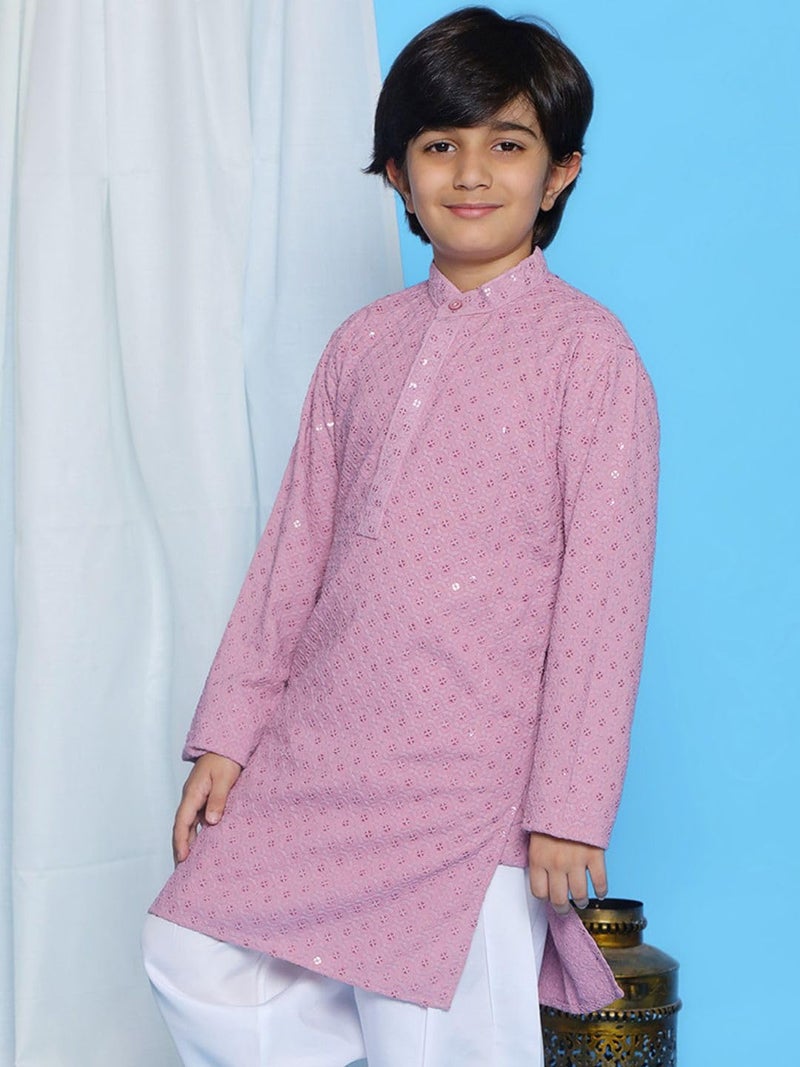 AJ DEZINES Kids Cotton Full Sleeve Sequined Lavender Kurta for Boys - Ethnic wear | Special Occasion & Party Outfit | Chikankari Kurta for boys - Regular Fit - Image 5