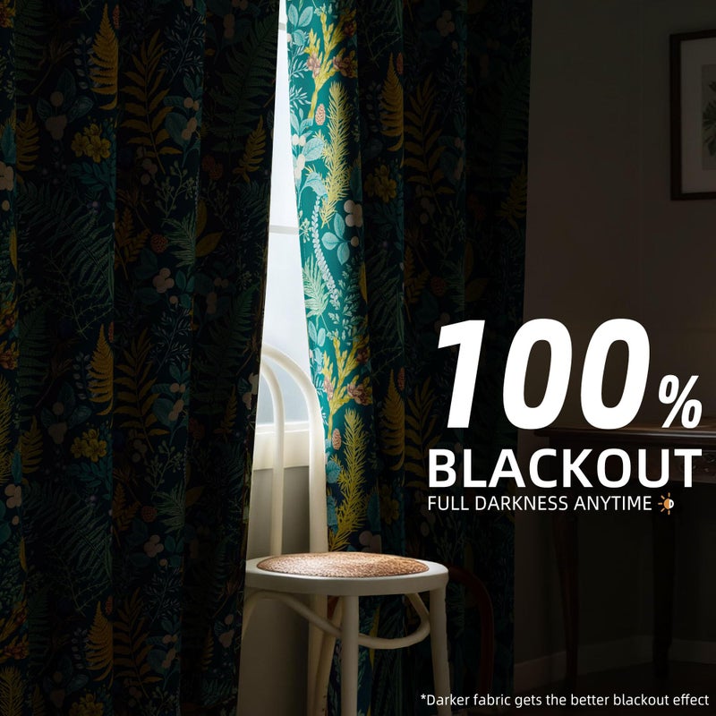 keensoft Botanical 100% Blackout Curtains for Bedroom 63 Inch Length 2 Panels Set Dark Green Plant Floral Black Out Curtains Insulated Grommet Room Darkening Window Drapes for Living Roomï¼Œ52Wx63L - Image 3
