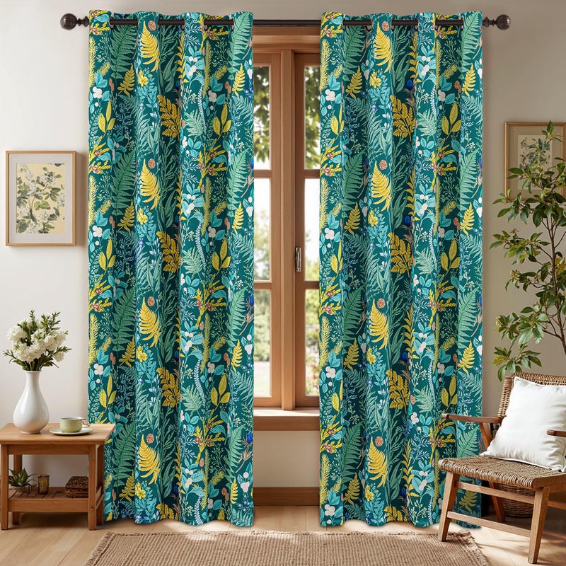 keensoft Botanical 100% Blackout Curtains for Bedroom 63 Inch Length 2 Panels Set Dark Green Plant Floral Black Out Curtains Insulated Grommet Room Darkening Window Drapes for Living Roomï¼Œ52Wx63L - Image 1