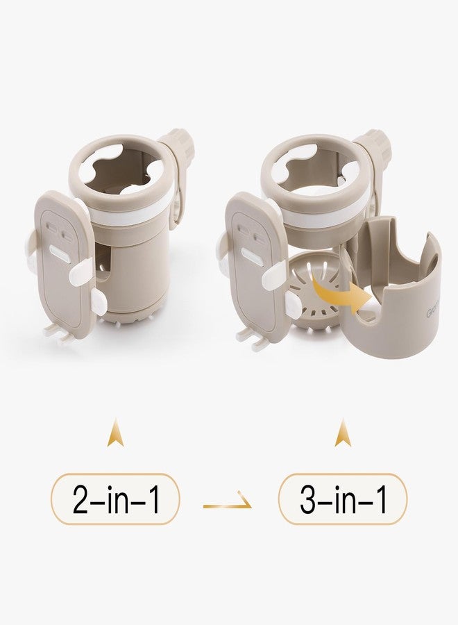 Gromast Universal Stroller Cup Holder with Phone Holder, 3-in-1 Detachable Drink Holder 360° Rotatable, Adjustable Cup Holder for Baby Stroller, Tricycle - Khaki - Image 5