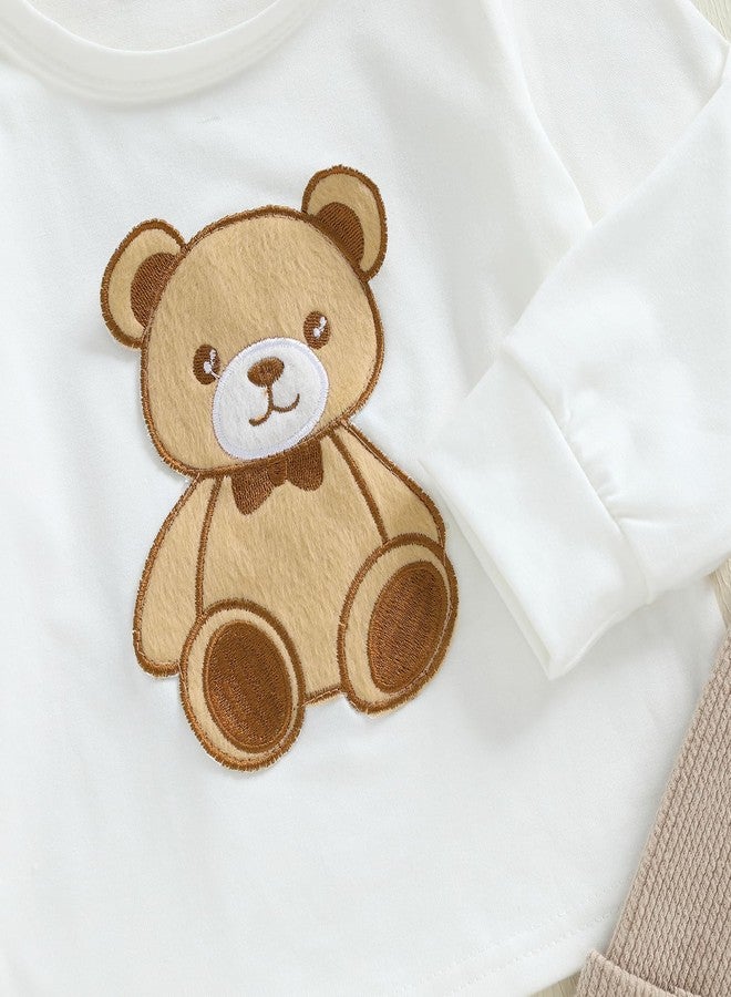 Gureui Toddler Baby Boy Fall Outfit Bear Embroidery Long Sleeve Tops Suspender Pants Infant Clothes Set (A White Bear, 12-18 Months) - Image 5
