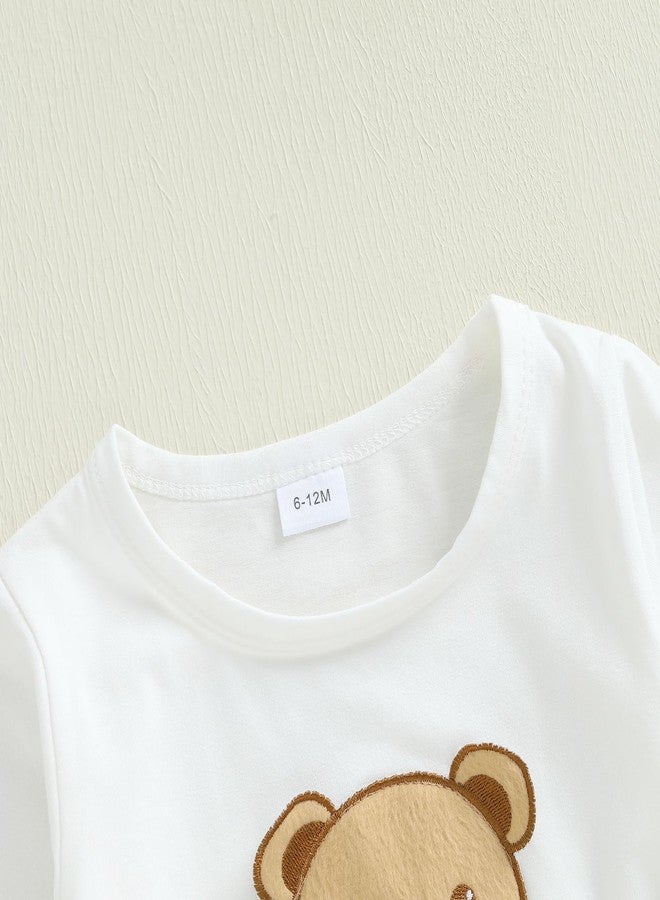 Gureui Toddler Baby Boy Fall Outfit Bear Embroidery Long Sleeve Tops Suspender Pants Infant Clothes Set (A White Bear, 12-18 Months) - Image 4