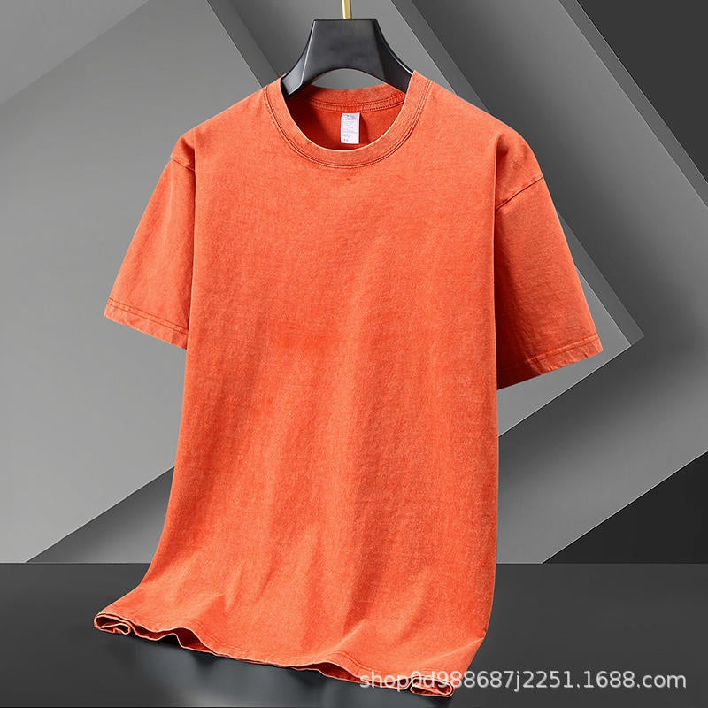 American-style Washed Old Short-sleeved T-shirt Fried Snow Flower US Code Fashion Brand Explosions Men's and Women's T-shirt with LOGO Printing - Image 1