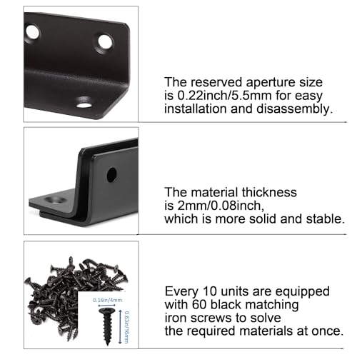 Redunest L Bracket, Heavy Duty Corner Brace, 10 Pack 4" Metal Shelf Bracket Angle Bracket for Shelves, Black L Brackets for Wood - Image 4