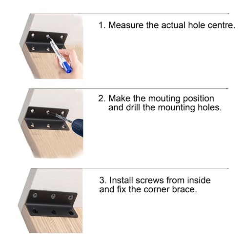 Redunest L Bracket, Heavy Duty Corner Brace, 10 Pack 4" Metal Shelf Bracket Angle Bracket for Shelves, Black L Brackets for Wood - Image 3