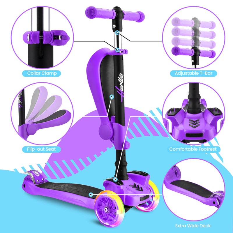 Hurtle 3 Wheeled Scooter for Kids - 2-in-1 Sit/Stand Child Toddlers Toy Kick Scooters with Flip-out Seat, Adjustable Height, Wide Deck, Flashing Wheel Lights, For Boys/Girls 1 Year Old+ - Image 4