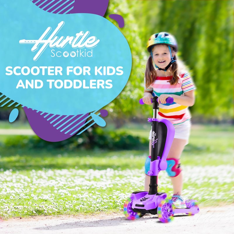 Hurtle 3 Wheeled Scooter for Kids - 2-in-1 Sit/Stand Child Toddlers Toy Kick Scooters with Flip-out Seat, Adjustable Height, Wide Deck, Flashing Wheel Lights, For Boys/Girls 1 Year Old+ - Image 2