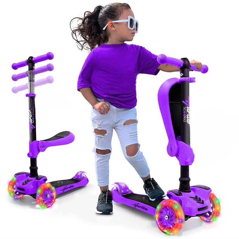 Hurtle 3 Wheeled Scooter for Kids - 2-in-1 Sit/Stand Child Toddlers Toy Kick Scooters with Flip-out Seat, Adjustable Height, Wide Deck, Flashing Wheel Lights, For Boys/Girls 1 Year Old+ - Image 1