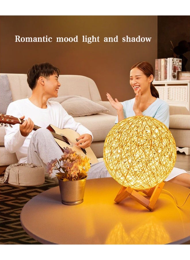 Sunspire Romantic Rattan Ball Atmosphere Lamp, Creative Table Lamp Bedside Night Light for Bedrooms, 7-Colour Variable Lighting with Wireless Remote Control, Includes Wooden Base. - Image 2
