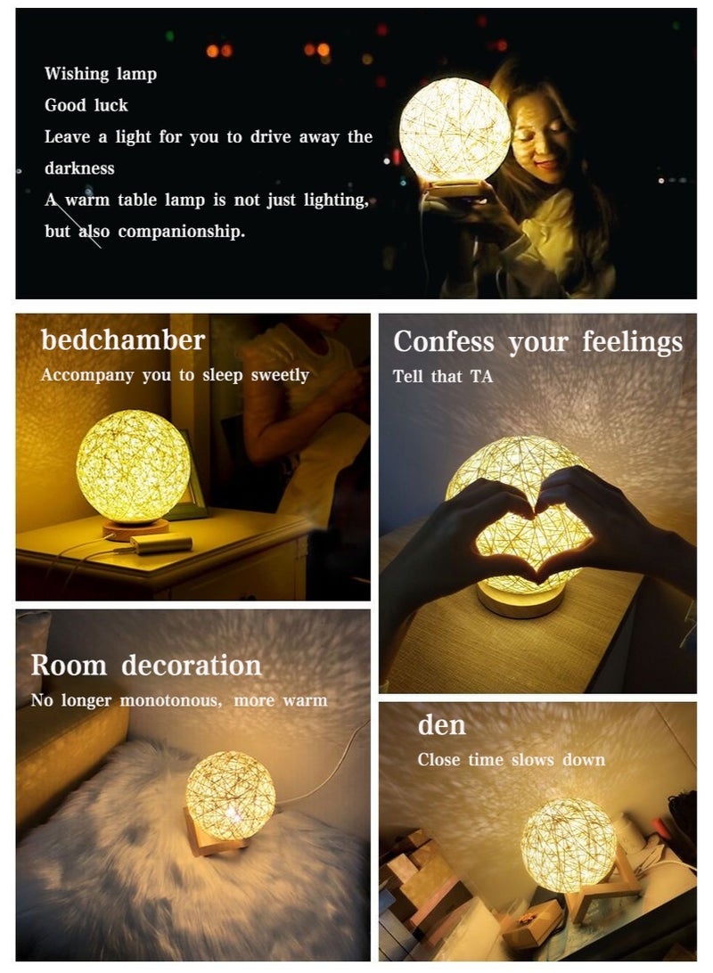 Sunspire Romantic Rattan Ball Atmosphere Lamp, Creative Table Lamp Bedside Night Light for Bedrooms, 7-Colour Variable Lighting with Wireless Remote Control, Includes Wooden Base. - Image 3