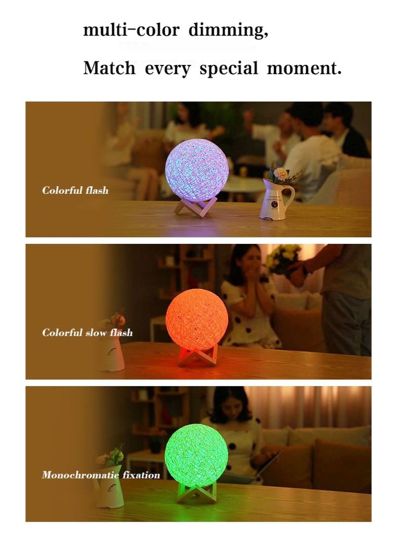 Sunspire Romantic Rattan Ball Atmosphere Lamp, Creative Table Lamp Bedside Night Light for Bedrooms, 7-Colour Variable Lighting with Wireless Remote Control, Includes Wooden Base. - Image 5