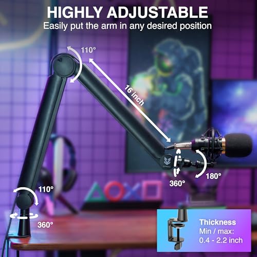 Sensic SA-30 Microphone Boom Arm, 360° Rotatable Mic Stand with 6 inch riser, Microphone Holder with 1/4", 3/8" and 5/8" Adapters, Professional Microphone Arm with Accessories, Mic Boom Arm Black - Image 4