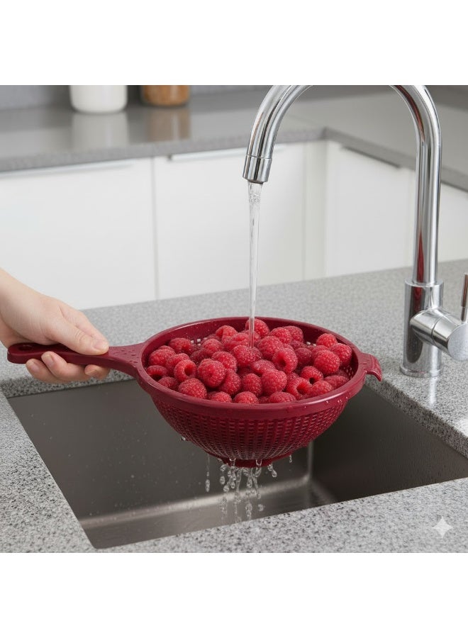 فافيلا مصفاة مطبخ بلاستيك بمقبض – مثالية لتصفية وغسل المكرونة والخضار والفواكه- لون نبيتي - Image 3