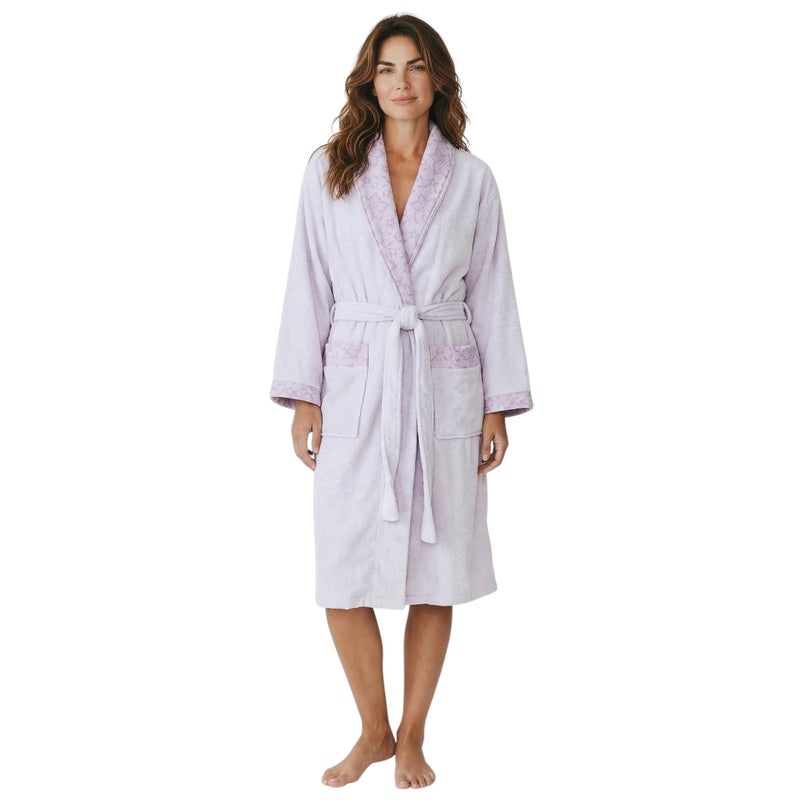 Royal Luxury Cotton Bathrobe for Men & Women - Printed Elegant Pattern - Ultra Soft & Highly Absorbent - Ideal for Spa, Hotel & Home (Dantil Print)