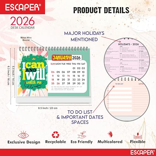 ESCAPER Inspiraional Desk Calendar 2026 (A5 Size) – Motivational Quotes Table Calendar, Desktop Calendar 2026, New Year Calendar for Office & Home Decor - Image 4