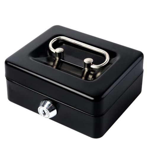 Jssmst Small Cash Box with Lock and Slot - Jssmst Metal Coin Bank Small Lock Box, Black(SMCB0301N) - Image 1