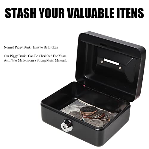Jssmst Small Cash Box with Lock and Slot - Jssmst Metal Coin Bank Small Lock Box, Black(SMCB0301N) - Image 5