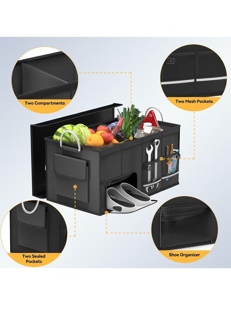 Car Trunk Organizer with Lid - Collapsible Multi Compartment Car Organizer - Multiple Pockets, Multi-purpose Travel Accessory - Leak-proof Fits any Car, SUV, Minivan - Image 3