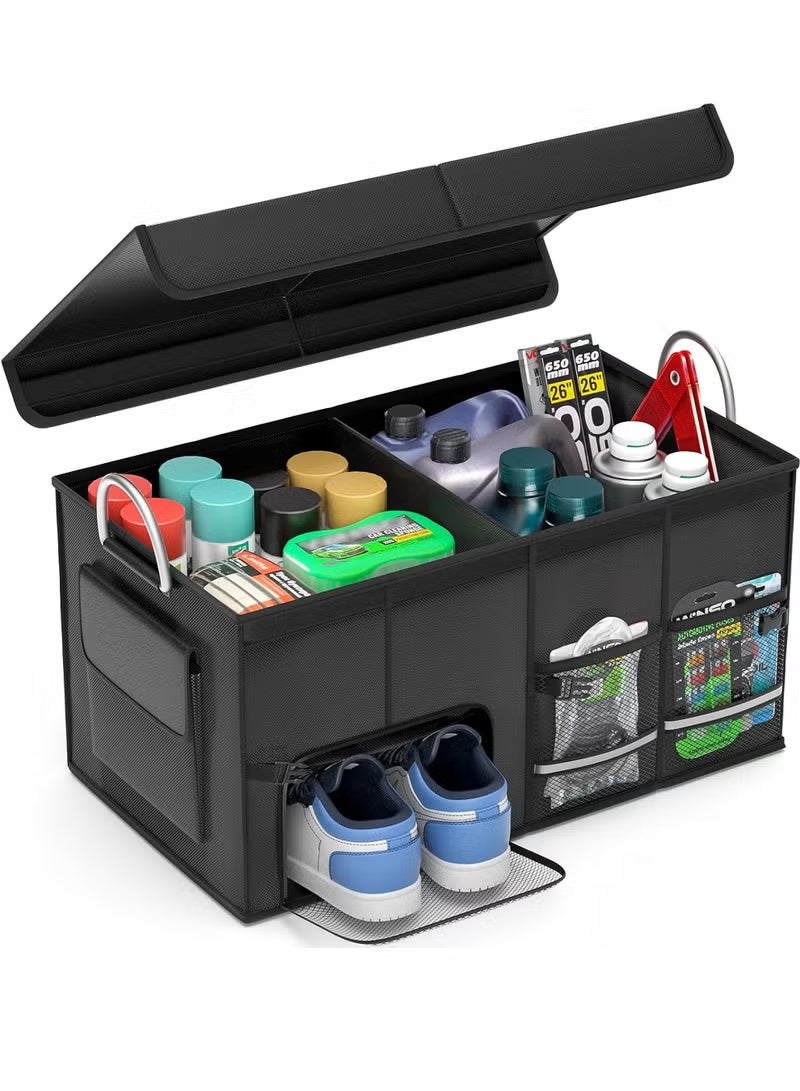 Car Trunk Organizer with Lid - Collapsible Multi Compartment Car Organizer - Multiple Pockets, Multi-purpose Travel Accessory - Leak-proof Fits any Car, SUV, Minivan - Image 1