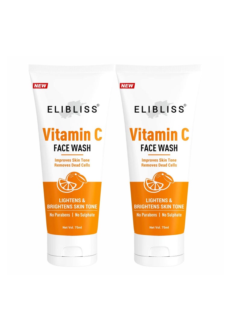 ELIBLISS ELIBLISS Vitamin C Face Wash for Face Brightening Clean Glowing Skin Toxin SLS and Paraben 75ML Pack of 2  - Image 1