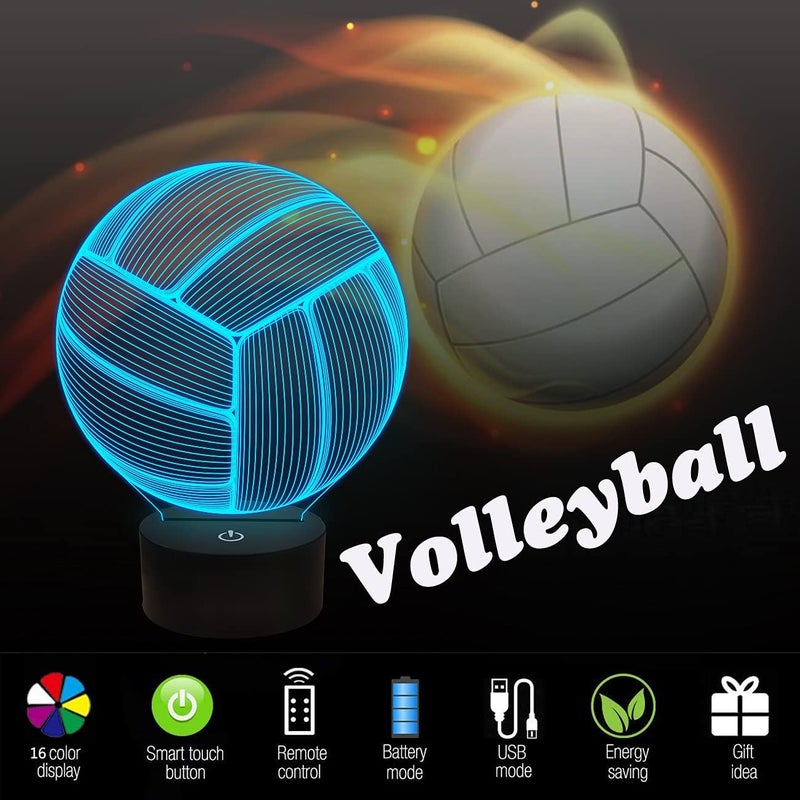 FULLOSUN Volleyball 3D Night Light, Sport Mood Illusion Lamp for Kids with Remote Control 16 Colors Changing, Creative Birthday Beach Volleyball Coach Lover Gifts for Boys Bedroom Decoration - Image 4