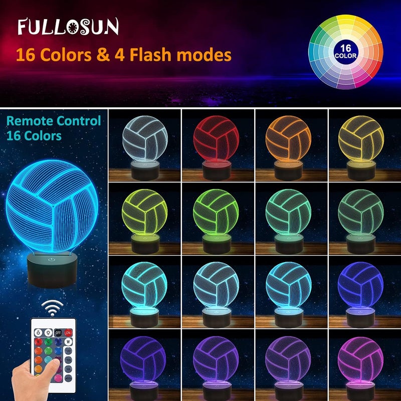 FULLOSUN Volleyball 3D Night Light, Sport Mood Illusion Lamp for Kids with Remote Control 16 Colors Changing, Creative Birthday Beach Volleyball Coach Lover Gifts for Boys Bedroom Decoration - Image 2