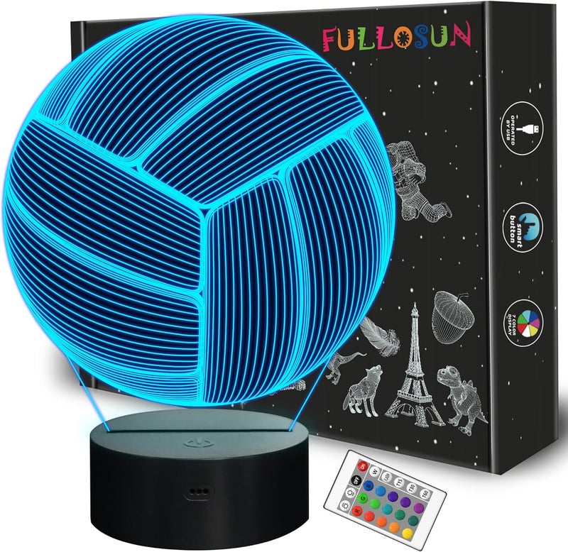 FULLOSUN Volleyball 3D Night Light, Sport Mood Illusion Lamp for Kids with Remote Control 16 Colors Changing, Creative Birthday Beach Volleyball Coach Lover Gifts for Boys Bedroom Decoration - Image 1