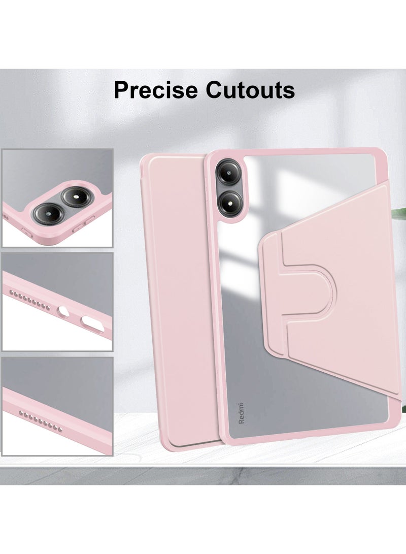 Rotating Case Compatible with Redmi Pad Pro 12.1 inch,360 Degree Rotating Stand Cover, Multi-Angle Viewing Folio Cover with Pencil Holder Pink  - Image 4