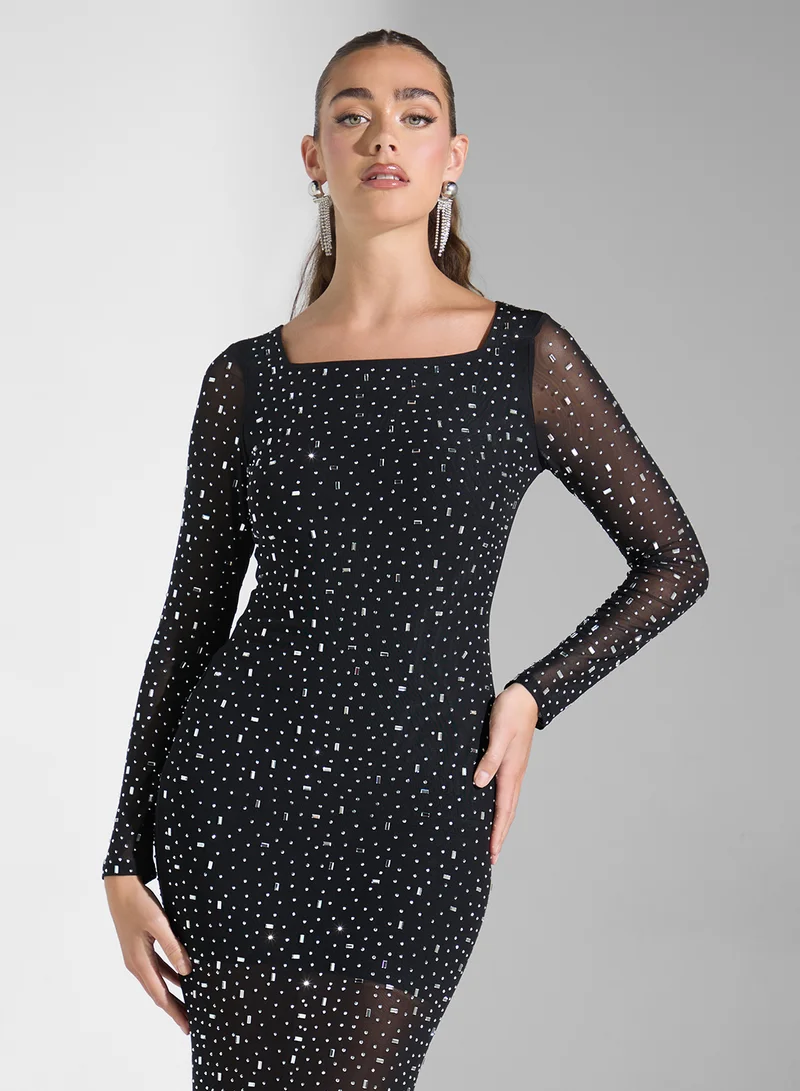Ginger Boutique Rhinestone Mesh Maxi Dress