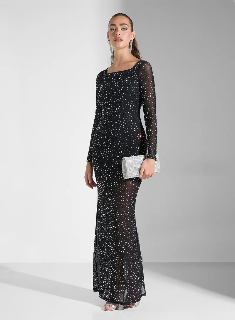 Ginger Boutique Rhinestone Mesh Maxi Dress