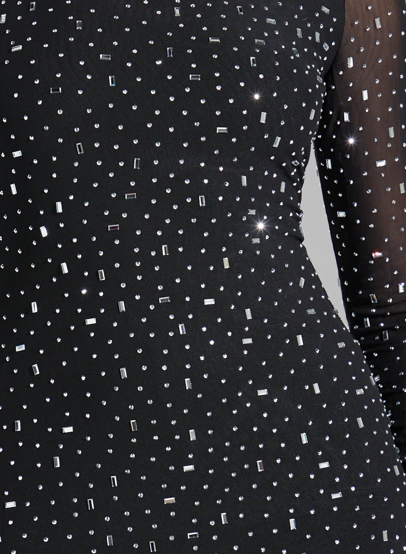 Ginger Boutique Rhinestone Mesh Maxi Dress