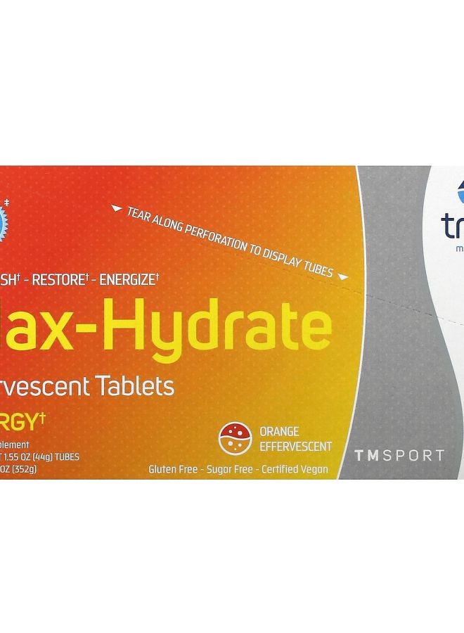 Trace Minerals TM Sport MaxHydrate Energy Effervescent Tablets Orange 8 Tubes 10 Tablets Each