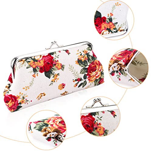 Oyachic 2 Pcs Large Coin Purse,Floral Change Purse,Long Wallets Clasp Kiss Lock, Vintage Coin Pouch for Woman Girls - Image 3