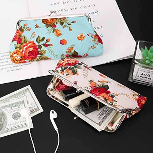 Oyachic 2 Pcs Large Coin Purse,Floral Change Purse,Long Wallets Clasp Kiss Lock, Vintage Coin Pouch for Woman Girls - Image 5