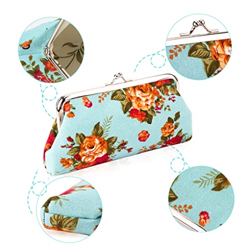 Oyachic 2 Pcs Large Coin Purse,Floral Change Purse,Long Wallets Clasp Kiss Lock, Vintage Coin Pouch for Woman Girls - Image 2