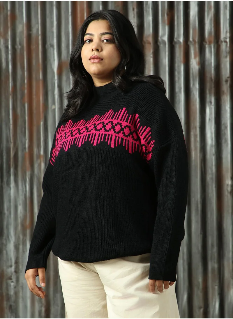 هاي ستار Women's Black 100% Acrylic Solid Sweater