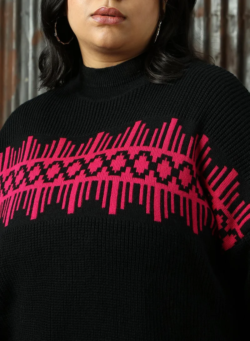 HIGH STAR Women's Black 100% Acrylic Solid Sweater