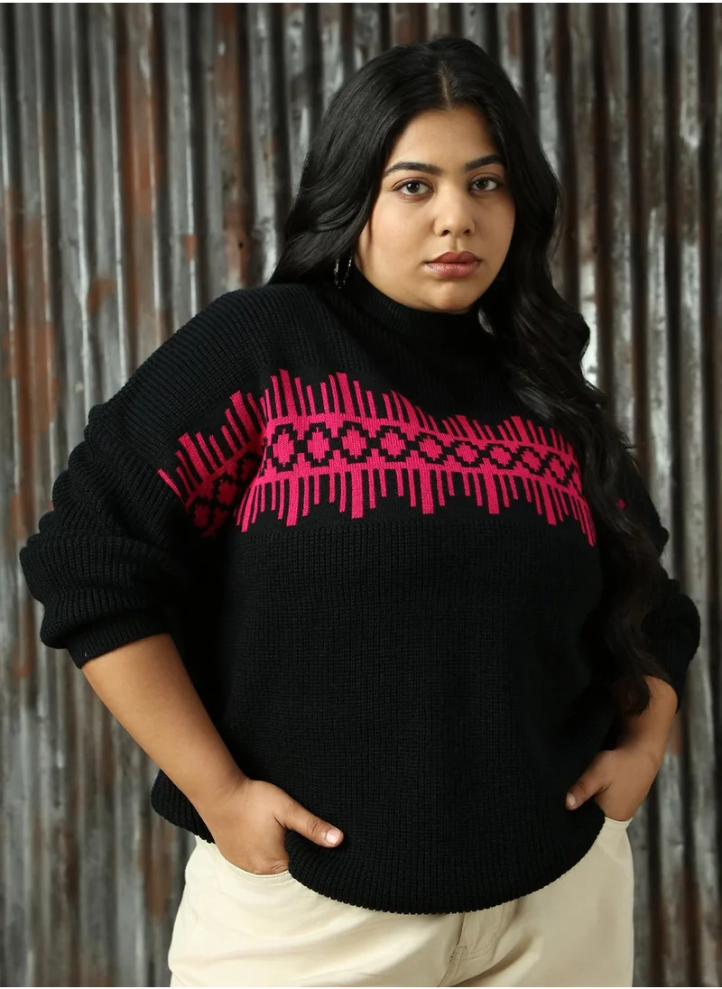 هاي ستار Women's Black 100% Acrylic Solid Sweater