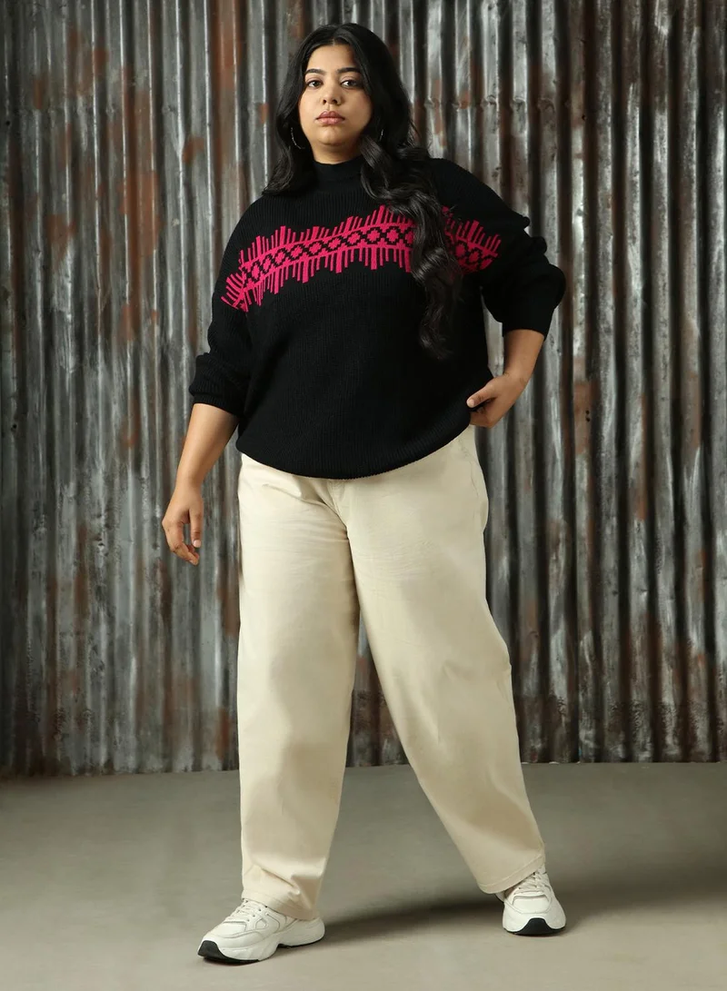 HIGH STAR Women's Black 100% Acrylic Solid Sweater